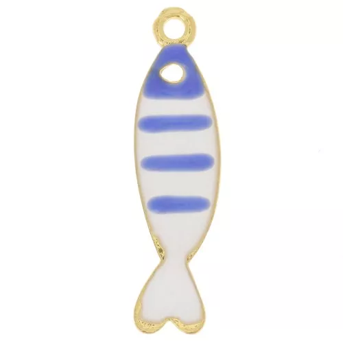 26.5x7mm Striped fish charm with epoxy resin - Gold - Blue - White x1