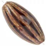 Ribbed olive-colored bead, 40x20 mm - Godron - ceramic - Brown - Beige x1