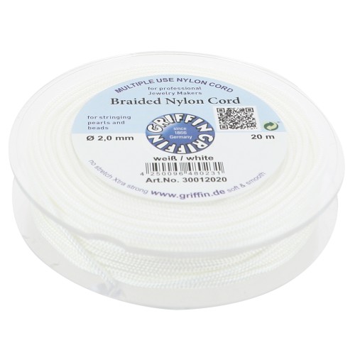 2mm Jade thread - European braided nylon thread Griffin - White x20m