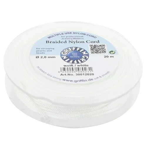 2mm Jade thread - European braided nylon thread Griffin - White x20m