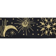 25mm polyester ribbon - astral pattern - Black - Gold x1m|raw }}