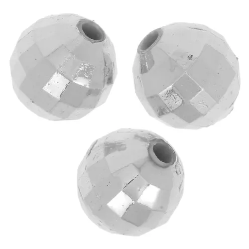 8mm Round faceted beads - acrylic faceted balls - Silver Tone x15