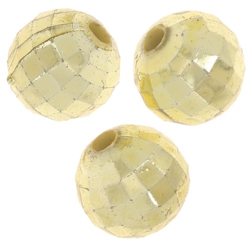 9mm Round faceted beads - acrylic faceted balls - Gold Tone x10