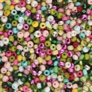 Preciosa Seed Beads 11/0 2 mm - Green, Yellow, and Pink Mix - 20 g
