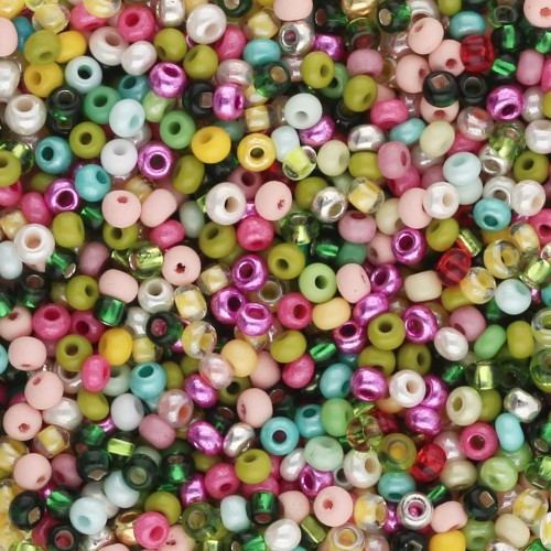 Preciosa Seed Beads 11/0 2 mm - Green, Yellow, and Pink Mix - 20 g