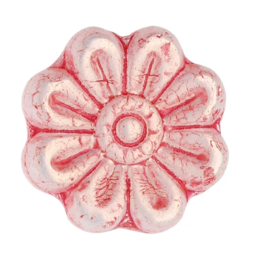 Flower beads 18 mm glass - Alabaster Red x4