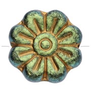 18 mm glass flower beads - Jet Gold x4