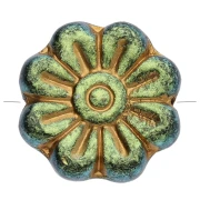 18 mm glass flower beads - Jet Gold x4