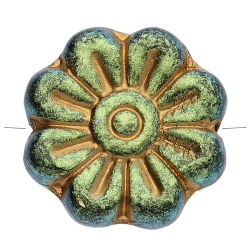 18 mm glass flower beads - Jet Gold x4