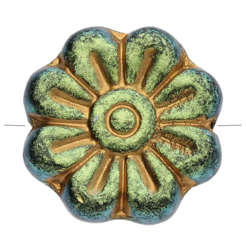 18 mm glass flower beads - Jet Gold x4