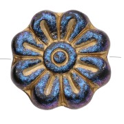 18 mm glass flower beads - Jet Light Gold x4