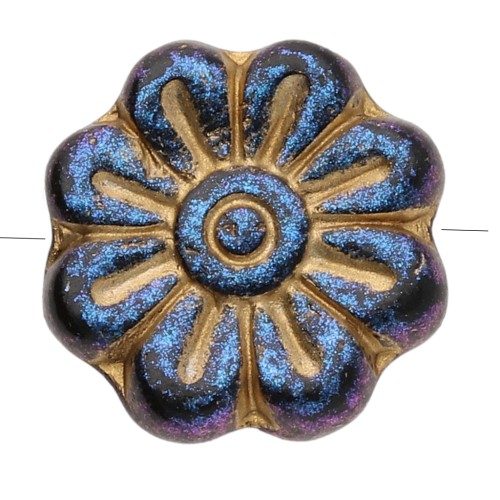 18 mm glass flower beads - Jet Light Gold x4