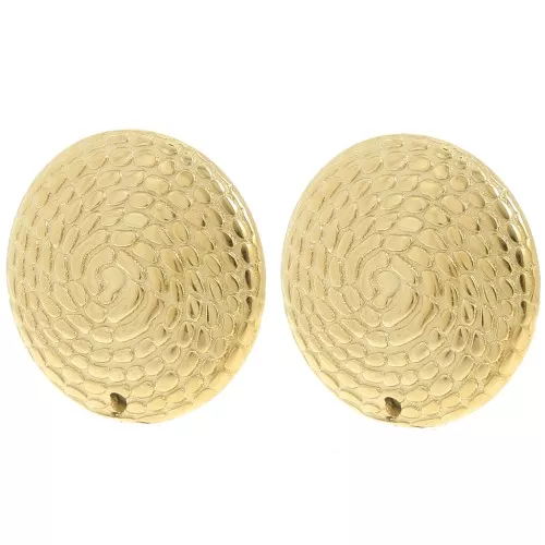 24mm Stainless steel 304L Round textured earstuds with one hole - Gold x2