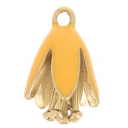 12x8mm 304Lstainless steel Flower charm in epoxy resin - Gold - Orange x1