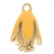 12x8mm 304Lstainless steel Flower charm in epoxy resin - Gold - Orange x1