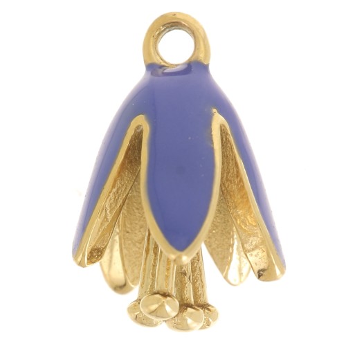 12x8mm 304Lstainless steel Flower charm in epoxy resin - Gold - Royal blue x1