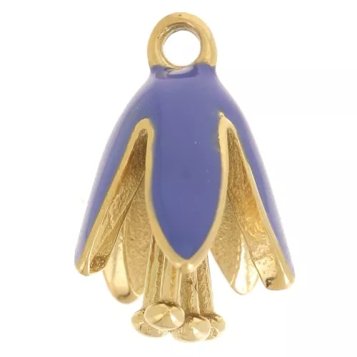 12x8mm 304Lstainless steel Flower charm in epoxy resin - Gold - Royal blue x1