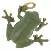 Breloque grenouille 17.5x20.5 mm résine époxy - Acier inox 304L Doré - Vert x1