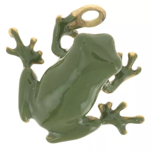 17.5x20.5mm 304L Stainless Steel Frog Charm Epoxy Resin - Gold - Green x1