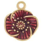 17.5mm 304L Stainless Steel Flower Charm Epoxy Resin - Gold - Transparent Red x1|raw }}