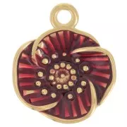 17.5mm 304L Stainless Steel Flower Charm Epoxy Resin - Gold - Transparent Red x1