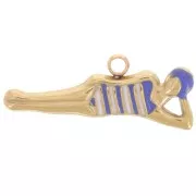 7x20mm 304L stainless steel Swimming charm epoxy resin - Gold - Blue - White x1