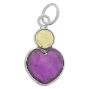 9x9mm Amethyst heart pendant with 4 mm Peridot cabochon - 925 Sterling Silver x1
