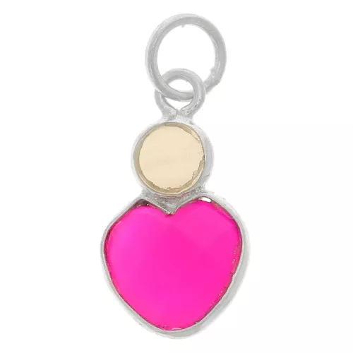 Heart pendant 9x9 mm Pink Chalcedony and cabochon 4mm Moonstone - 925 Sterling Silver