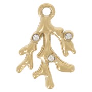 13x9 mm coral charm with rhinestones - Gold-plated 304 stainless steel x1