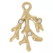 13x9 mm coral charm with rhinestones - Gold-plated 304 stainless steel x1