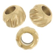 3mm 316L stainless steel Flattened round beads, ribbed - Gold x8