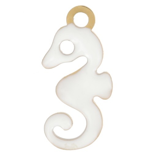 12x6mm 304L stainless steel Seahorse charm with epoxy resin - Gold - White x1