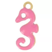 12x6mm 304L stainless steel Seahorse charm with epoxy resin - Gold -Pink x1