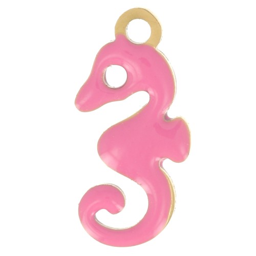 12x6mm 304L stainless steel Seahorse charm with epoxy resin - Gold -Pink x1