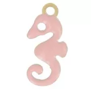12x6mm 304L stainless steel Seahorse charm with epoxy resin - Gold - Light pink x1