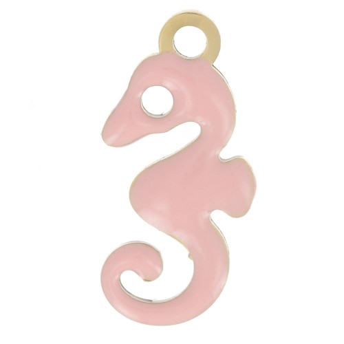 12x6mm 304L stainless steel Seahorse charm with epoxy resin - Gold - Light pink x1