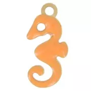 12x6mm 304L stainless steel Seahorse charm with epoxy resin - Gold - Orange x1