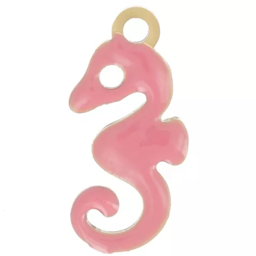 12x6mm 304L stainless steel Seahorse charm with epoxy resin - Gold - Rose Coral x1