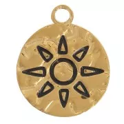 12mm 304L Stainless Steel Round Hammered Charm Sun Pattern - Gold x1
