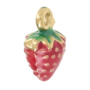 11x6mm 304L Stainless Steel strawberry Charm with Epoxy Resin - Gold - Red x1|raw }}