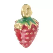 Breloque fraise 11x6 mm avec résine époxy - Acier inoxydable 304L Doré - Rouge x1