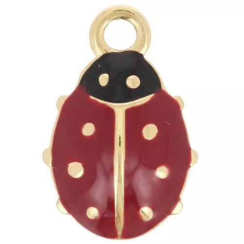 15x10mm 304L stainless steel Ladybug charm epoxy resin - gold - Red x1