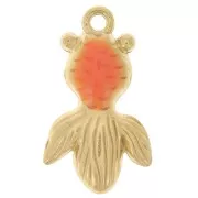 25x15mm 304L stainless steel Koi carp pendant with epoxy resin - Orange - Gold x1