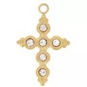 18x12mm 304L stainless steel Cross Charm with rhinestones - Gold x1