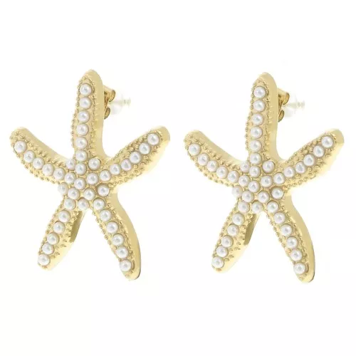 35x30mm stainless steel 304L Starfish earrings imitation mother-of-pearl x2