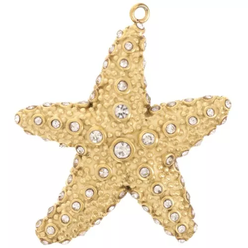 33x30mm 304L stainless steel Starfish pendant with rhinestones - Goldx1
