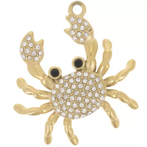 29.5x28.5mm 304L stainless steel Crab pendant with rhinestones - Gold x1