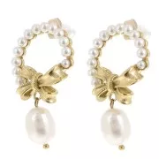 35x20mm Stainless steel 304L Earrings circle knot freshwater pearl - Gold x2