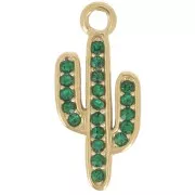 17x7.5mm 304L Stainless Steel cactus charm with rhinestones - Gold - Green x1