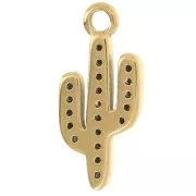 17x7.5mm 304L Stainless Steel cactus charm with rhinestones - Gold - Green x1